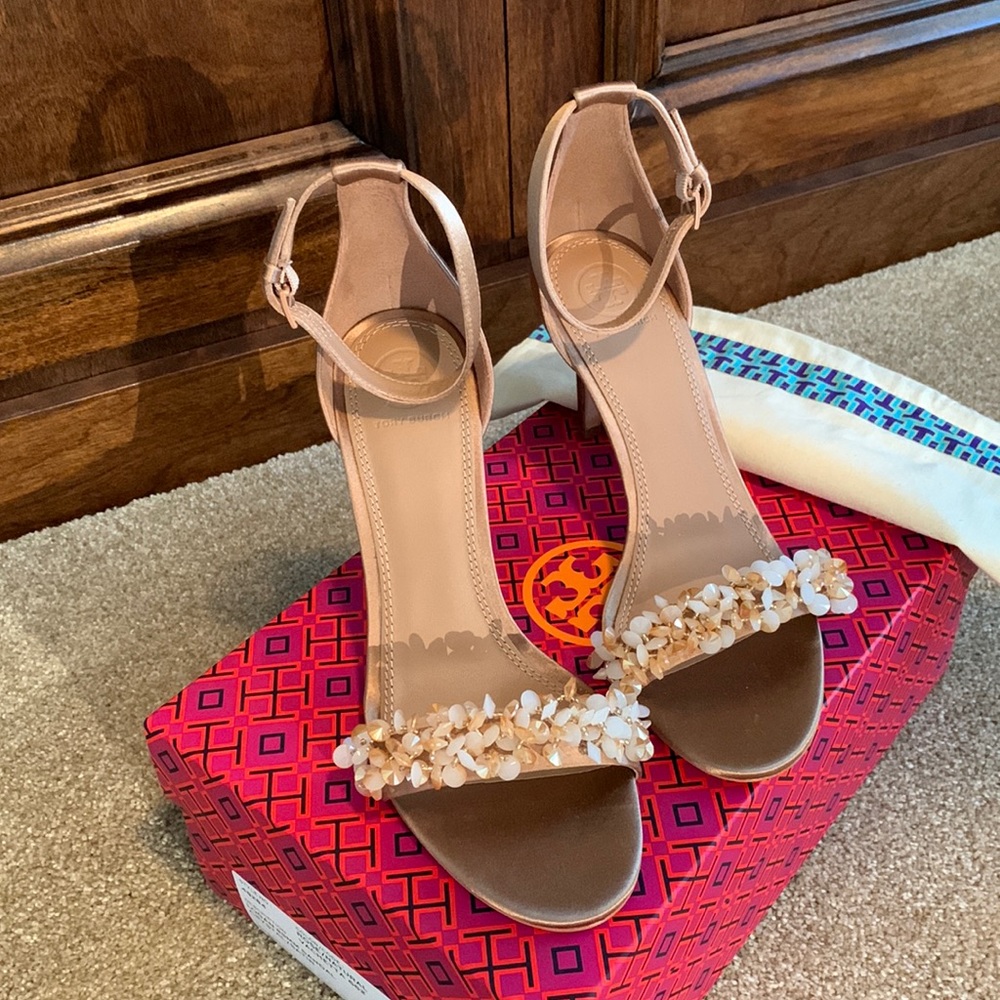 Tory Burch Open Toe Crystal/Satin Pump New/Never Worn